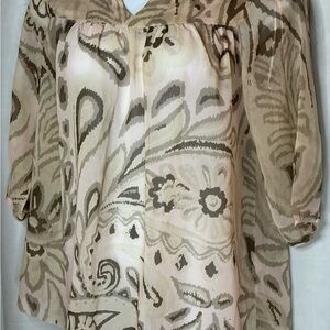 Lucky Brand Beige and Brown Paisley Blouse